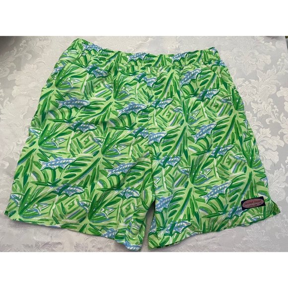 Vineyard Vines Green Leaf Print Swim Trunks - Picture 1 of 10